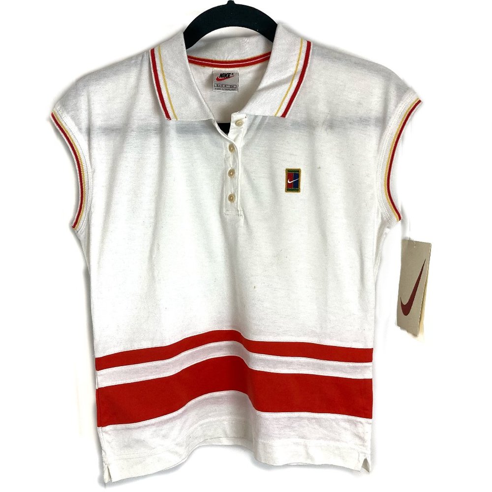 [NIKE] Vintage Embroidered Logo Button Down Short Sleeve Athletic Shirt size S